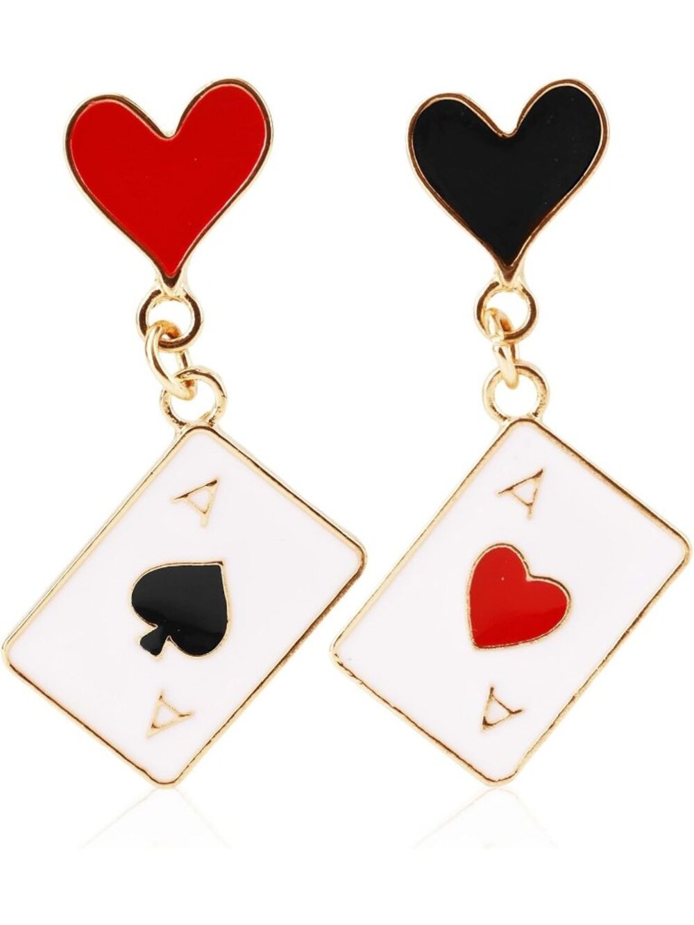Women's Red Heart Spade Drop Dangle Asymmetric Playing Card Costume Earrings